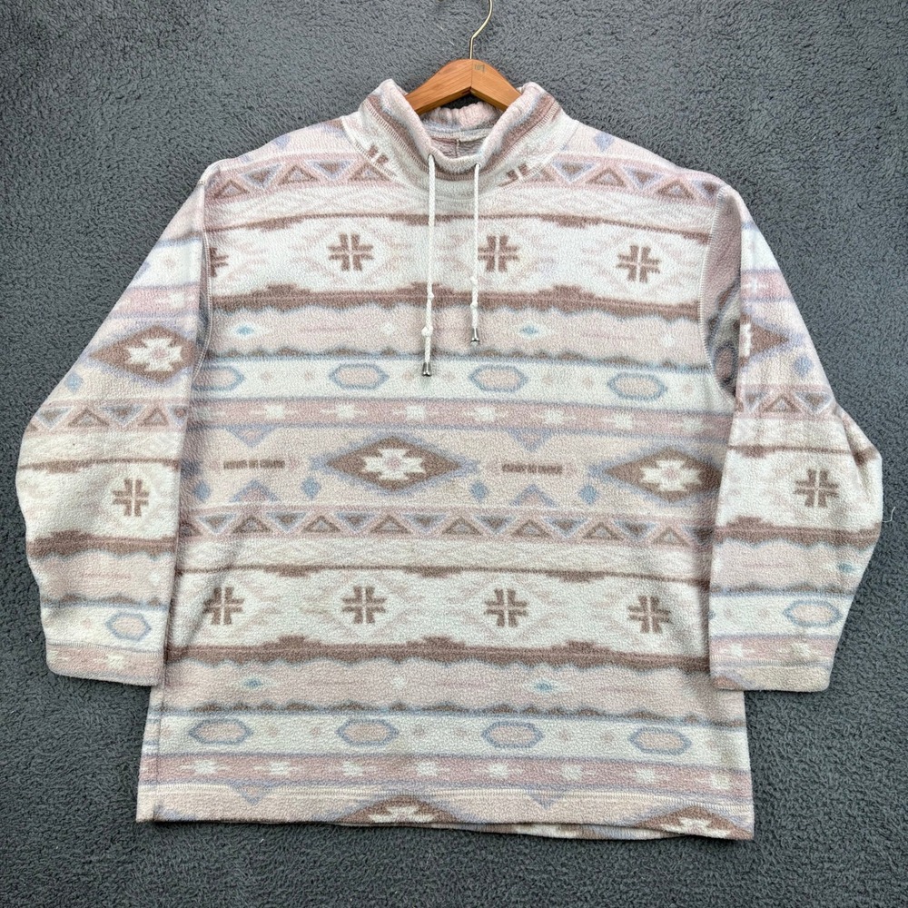 Wear 2B Seen Womens Small Fleece Pullover Mock Neck Aztec Southwestern Pink Blue